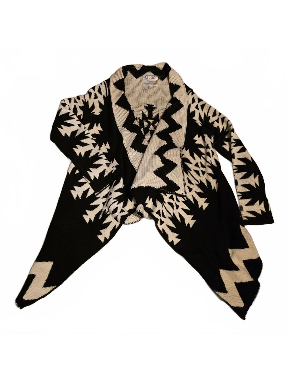 Wmn's S/M - Ci Sono Black and White Open Front Sweater Cardigan